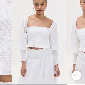 HILL HOUSE Grace Nap Top Square Neck Smocked White Crop Ruffle Hem Sz S